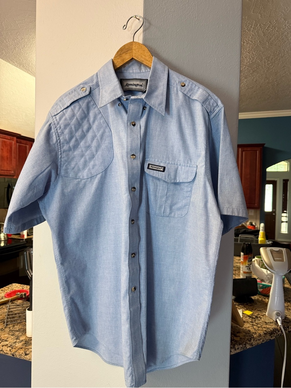 Vintage Remington Light Blue Short-Sleeve Button-Front Utility Shooting Shirt